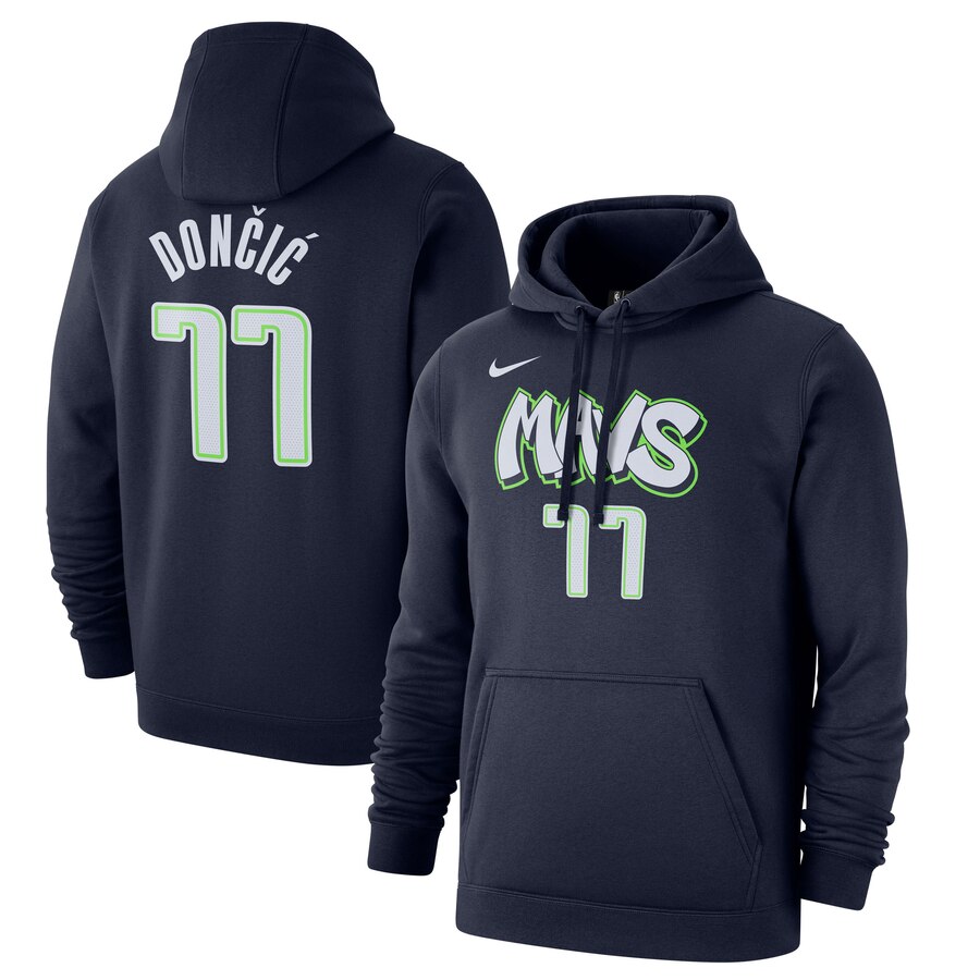 NBA Dallas Mavericks #77 Luka Doncic Nike 201920 City Edition Name & Number Pullover Hoodie Navy